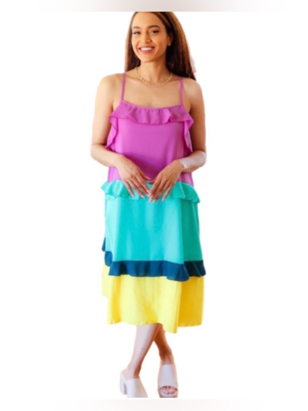 Haptics by Holly Harper Colorful Teared Midi Dress